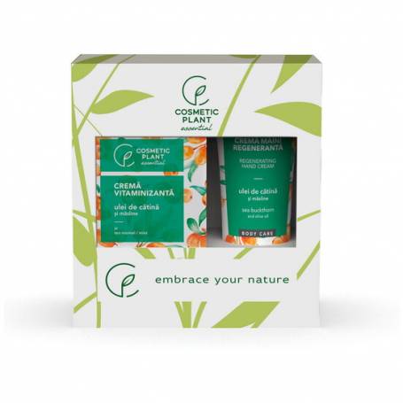 Set cadou Essential Crema vitaminizanta de zi + Crema maini, cu ulei de catina si masline, Cosmetic Plant