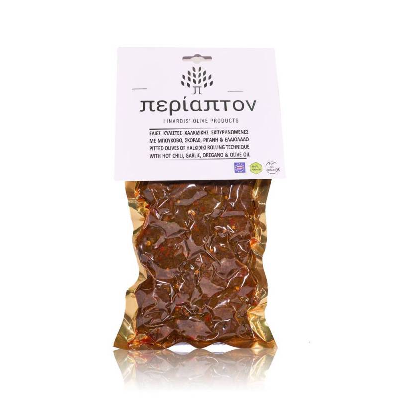 Masline Halkidiki, fara samburi, cu chili, usturoi, oregano, 200 g,