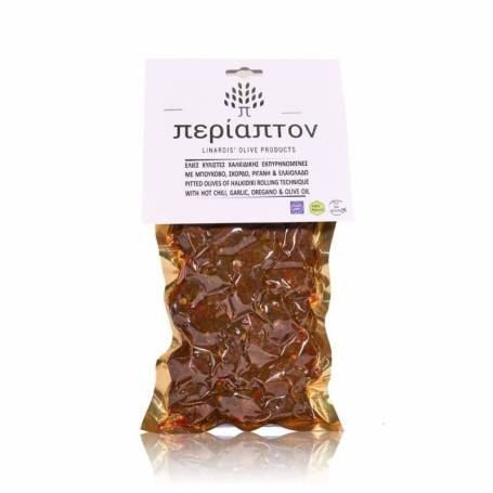 Masline Halkidiki fara samburi chili, usturoi, oregano, 200 g, Linardis