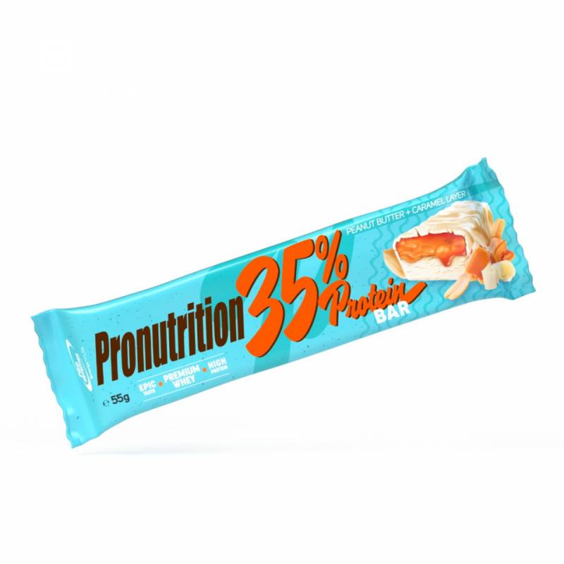 BATON PROTEIC CU UNT DE ARAHIDE SI CARAMEL, 35 % PROTEINE, 55 G, PRO