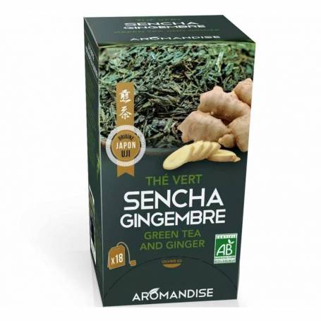 Ceai verde Sencha cu ghimbir, eco-bio, 18 pliculete x 2g - Aromandise