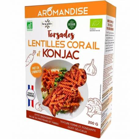 Paste fusilli din linte coral si konjac, eco-bio, 200g - Aromandise