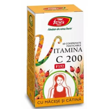 Vitamina C 200mg cu Macese si Catina F152, 60 comprimate masticabile - Fares