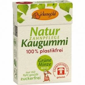 Guma de mestecat cu xylitol pentru ingrijirea dintilor, menta verde, 28g - Birkengold
