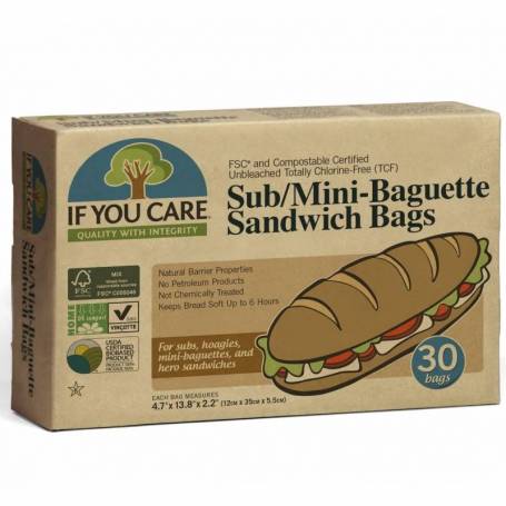 Pungi de hartie nealbita pentru mini baghete si sandwich, fara clor, compostabile 30 bucati - If You Care