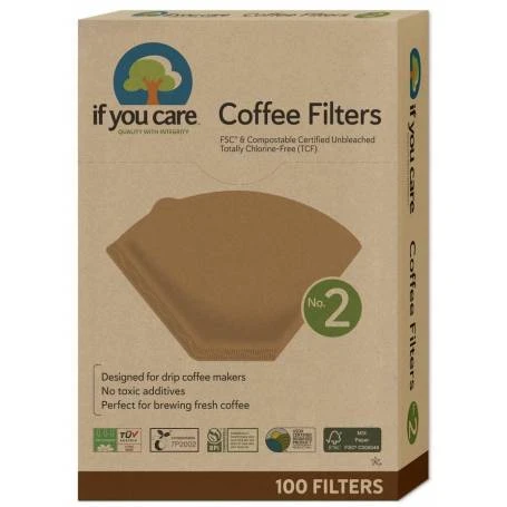 Filtre de cafea marimea 2, nealbite, fara clor, compostabile, 100 bucati, If You Care