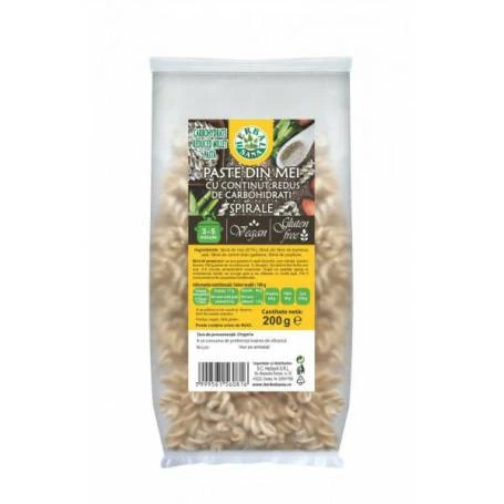PASTE SPIRALE din MEI cu un CONTINUT REDUS de CARBOHIDRATI, fara gluten, 200 g, HERBAVIT
