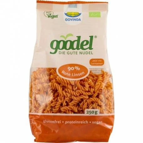 Spirelli proteice, din linte rosie si in, fara gluten, eco-bio, 250g - Govinda