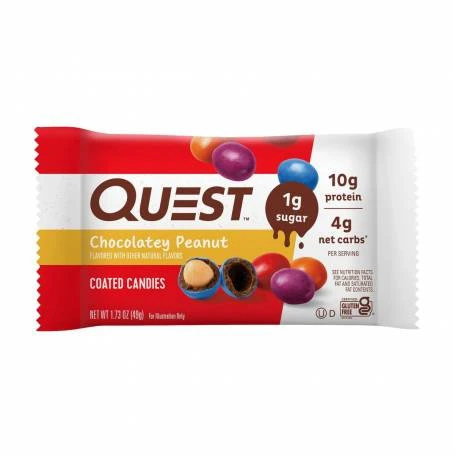Quest Chocolatey Peanut Coated Candies, Bomboane Proteice Cu Aroma De Ciocolata Si Alune, 49 G, GNC