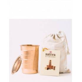 Pahar din cupru cu capac, Stripe 350ml – Sattva Ayurveda