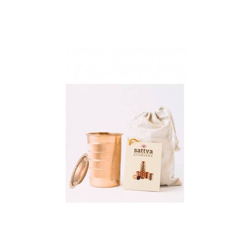 Pahar din cupru cu capac, Stripe 350ml – Sattva Ayurveda