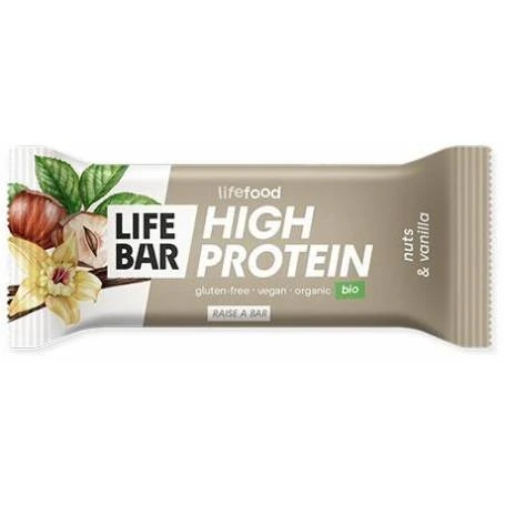 Baton High Protein cu nuci si vanilie raw, fara gluten, eco-bio, 40g - Lifebar