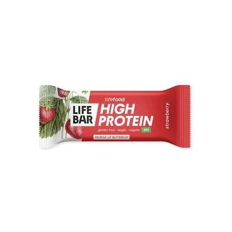 Baton high protein cu capsuni raw, eco-bio, 40g - Lifebar