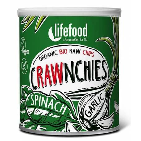 Chips Crawnchies cu spanac si usturoi raw eco-bio 30g - Lifefood