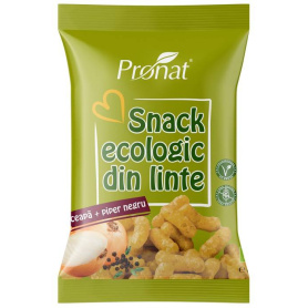 Snack din linte cu ceapa si piper negru, fara gluten, eco-bio, 60 g, Pronat
