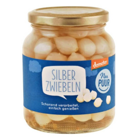 Ceapa perle (arpagic curatat) in otet, eco- bio si demeter, 340 g, Nur Puur