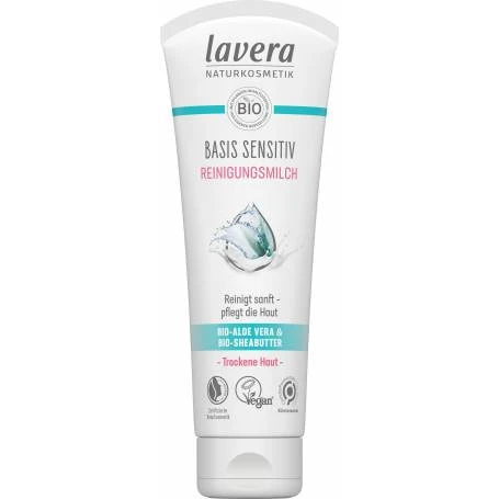 Lapte demachiant cu aloe vera si unt de shea - piele uscata - basis sensitiv, eco-bio, 125 ml, Lavera