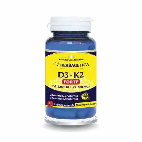 Vitamina D3 + K2 forte, 60 capsule, Herbagetica