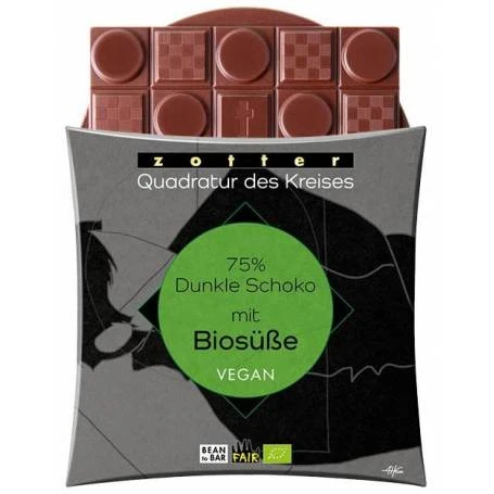 Ciocolata neagra 75% cacao, indulcita cu eritritol, vegana, eco-bio, 70 g, Zotter