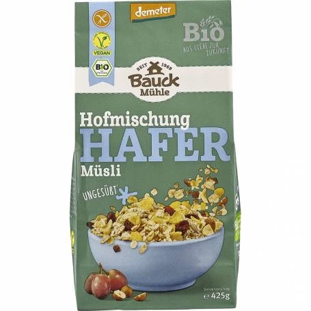 Musli cu ovaz, stafide si alune, fara zahar, fara gluten, eco-bio, demeter, 425 g, BauckHof