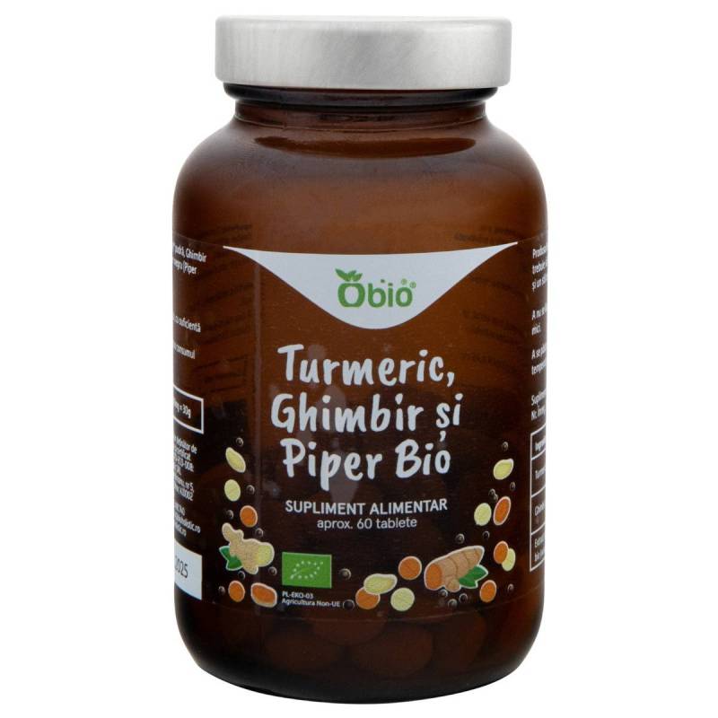 Turmeric, Ghimbir si Piper, eco-bio, 60 tablete (30g), Obio