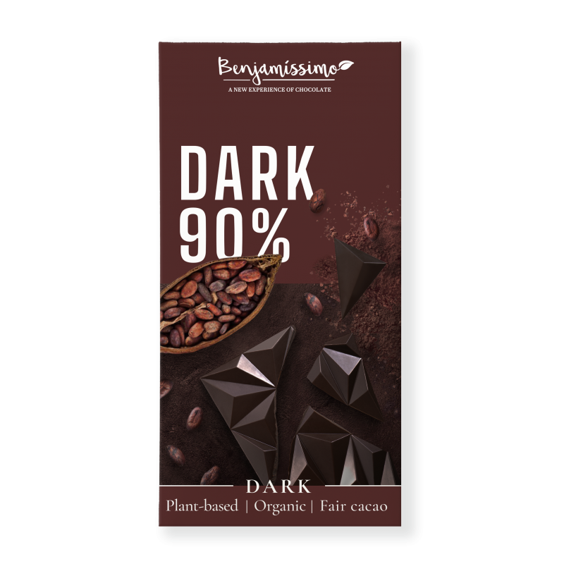 Ciocolata neagra 90% cacao, eco-bio, 60g, Benjamissimo