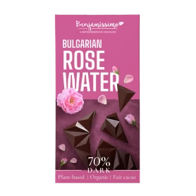 Ciocolata neagra 70% cu apa de trandafir, eco-bio, 60g, Benjamissimo