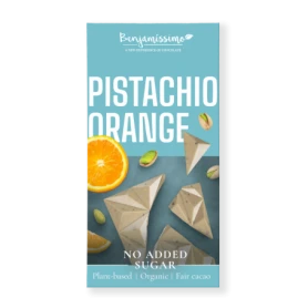 Ciocolata alba cu fistic si portocale, eco-bio, 60g, Benjamissimo