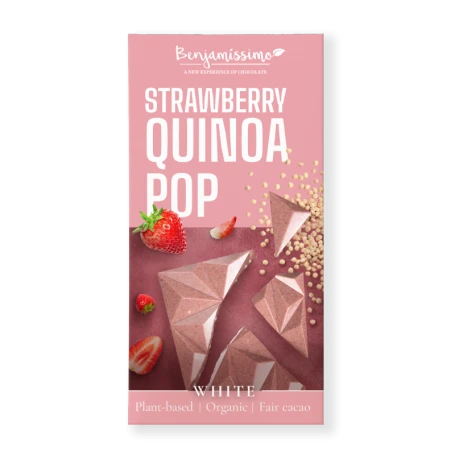 Ciocolata alba cu capsuni si quinoa, eco-bio, 60g, Benjamissimo