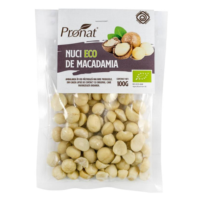Nuci de macadamia crude, eco-bio, 100 g, Pronat