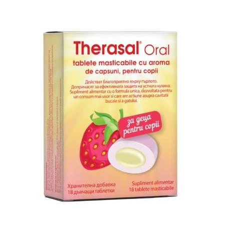 THERASAL ORAL pentru COPII - CAPSUNI, 18 comprimate MASTICABILE, VEDRA