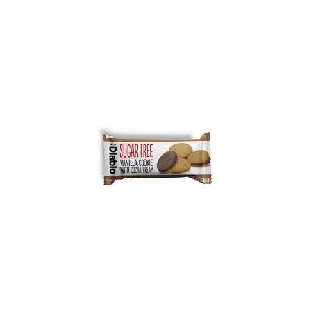 Biscuiti cu vanilie cu umplutura de ciocolata, fara zahar, 44 g, Diablo