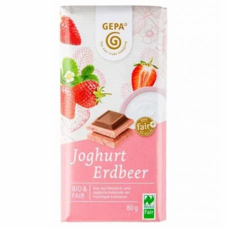 Ciocolata duo cu iaurt si capsuni, eco-bio si fairtrade, 80 g, Gepa
