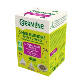 Mini germinatoare cu seminte de alfalfa, ridiche si fenicul, eco-bio, 5 bucati x 8g, 40 g, Germline