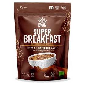 Mic dejun cu ovaz, cacao si crema de alune padure, fara zahar, eco-bio, 360 g, Iswari