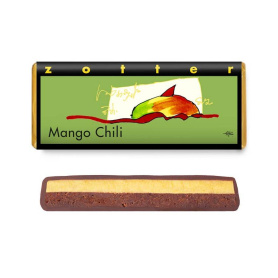 Ciocolata neagra cu lapte umpluta cu mango chili, eco-bio si fairtrade, 70 g, Zotter