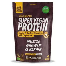 Pulbere proteica cu mocha si scortisoara Ceylon, dupa efort, Super Vegan Protein, eco-bio, 875 g, Iswari