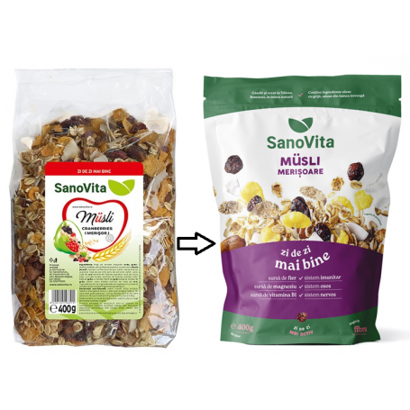 Musli cu merisoare (cranberries) 400 g - SanoVita 