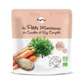 Mancare bucatele mici cu 48% morcovi si orez brun, +8/10 luni, eco-bio, 190 g, Popote