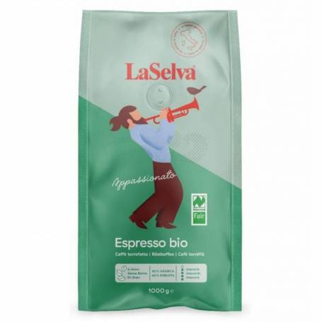 Cafea espresso Appassionato boabe, 60 % Arabica – 40 % Robusta, eco-bio si  fairtrade, 1000 g, Laselva