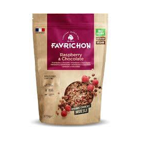 Musli crocant cu zmeura si ciocolata, eco-bio, 375 g, Favrichon