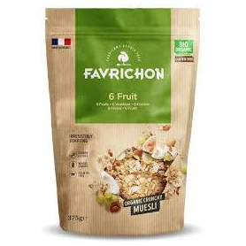 Musli crocant cu 6 fructe si nuci, eco-bio, 375 g, Favrichon