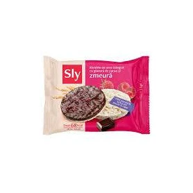 Rondele din orez integral cu glazura de cacao si zmeura, fara zahar adaugat, 31 g, Sly Nutritia