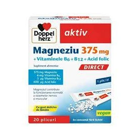Magneziu 375 mg Direct, vitamina B6, B12 si Acid Folic, 20 plicuri, Doppelherz
