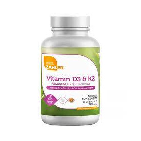 Zahler Vitamina D3 + K2 masticabila, 90 tablete, GNC