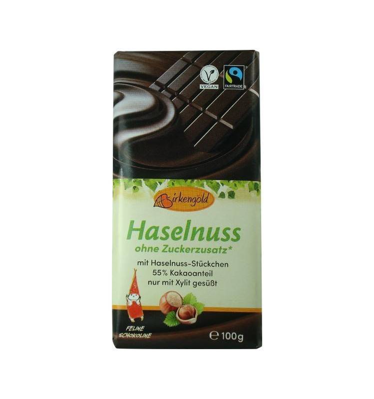 Ciocolata neagra cu alune fara adaos de zahar 55% cacao, 100g - birkengold