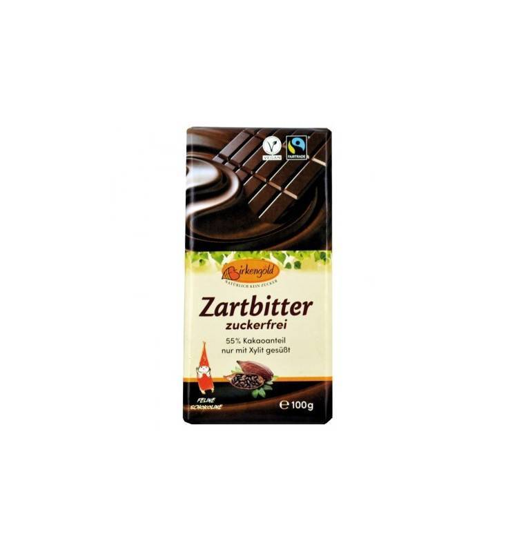 Ciocolata neagra indulcita doar cu xylitol 55% cacao, 100g - birkengold