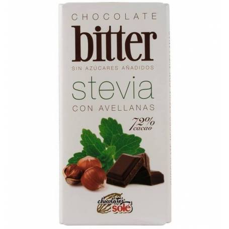 Ciocolata neagra cu alune de padure cu stevie, 72% cacao 100g - Sole